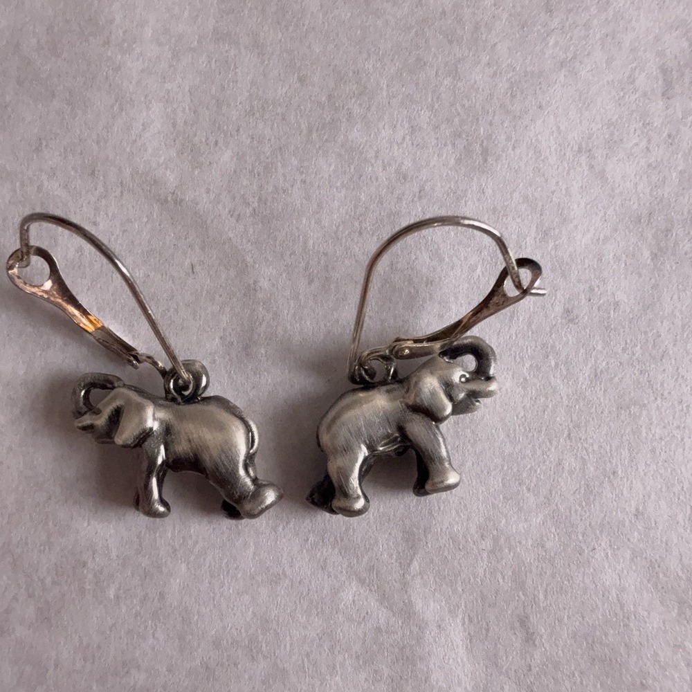 Sterling Silver 925 Elephant Dangle Drop Earrings Leverback Animal Womens 1.5in